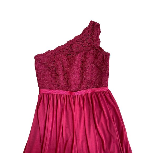 Davids Bridal One Shoulder Lace and Mesh Dress sz 6 - Picture 4 of 9